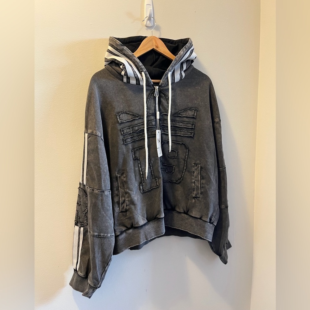 Gray Hooded Sweatshirt with Stripes - Picture 2 of 5